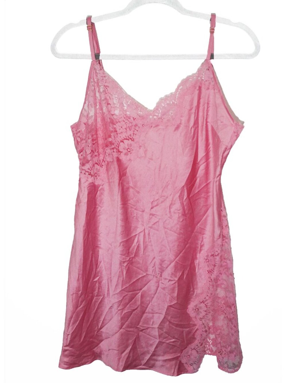 Victoria’s Secret Blush Satin Pink Crinkle Lingerie Slip Dress Womens Large